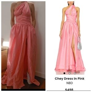 Oscars REVOLVE Bridgerton Pink NBD Chey Gown W slit TAFFETA gloss S
